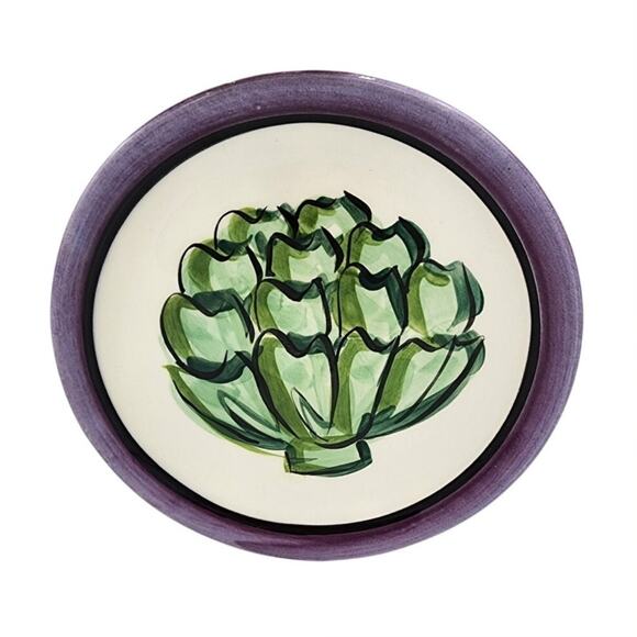 Vicki Carroll Studio Bon Appetite Collection Painted Artichoke Ceramic 8" Plate - Picture 1 of 5